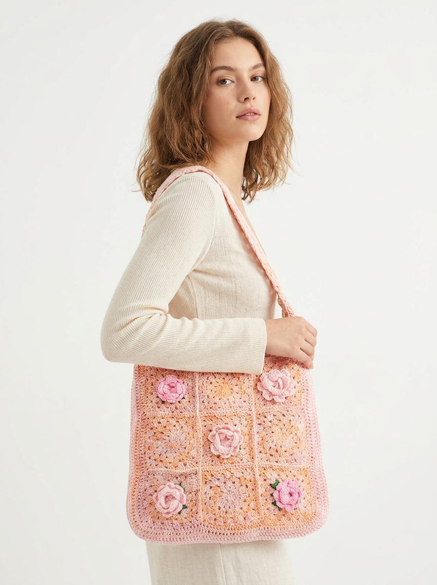 Bolso Rosa Granny · Flores Rosa — 2