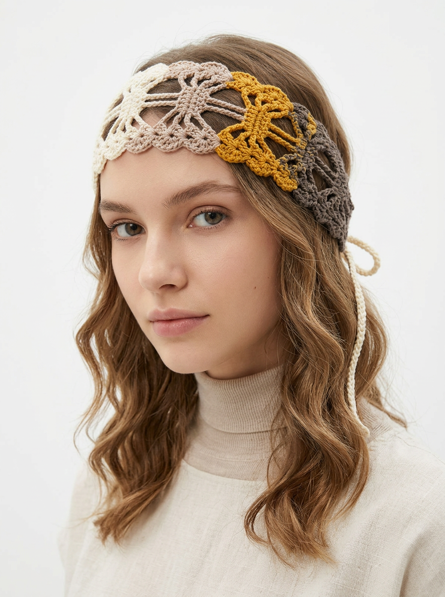 Diadema Crochet Calada Amarilla & Marrón — 2
