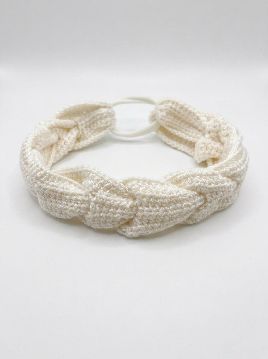 Diadema Crochet Trenzada Blanca — 1