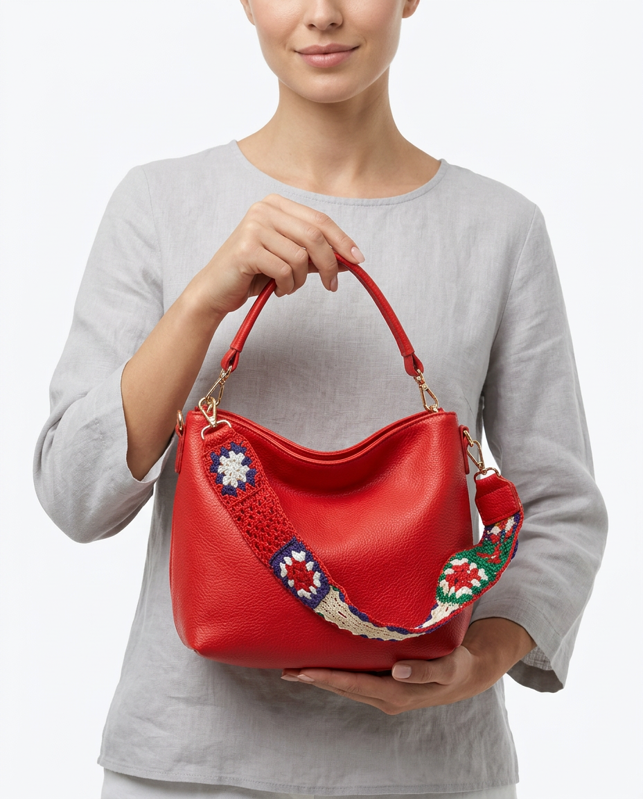 Bolso Rojo · Asa Floral — 2