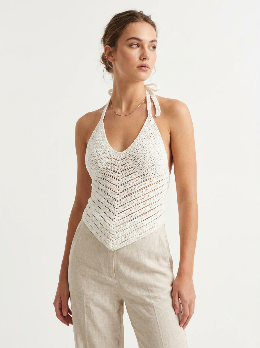 Top Crochet Halter Blanco — 2