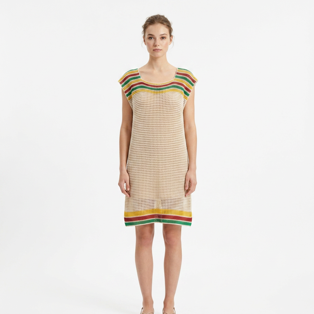 Vestido Crochet Rayas Verde, Rojo & Amarillo — 1